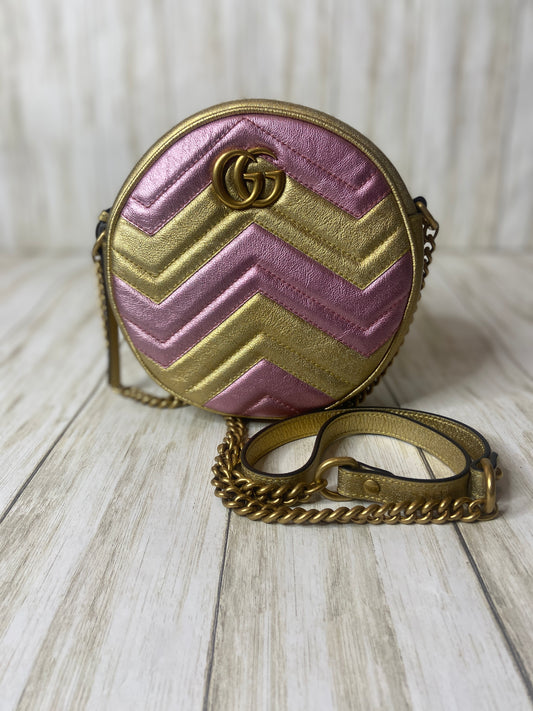 GUCCI METALLIC MATELASSE MINI MARMONT ROUND SHOULDER BAG PRELOVED